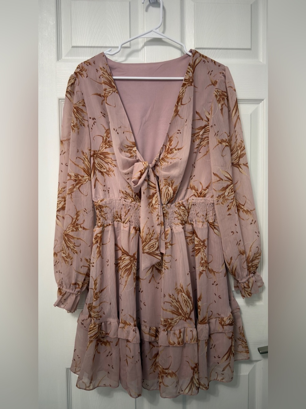 Blush Floral Tie-Front Midi Dress
